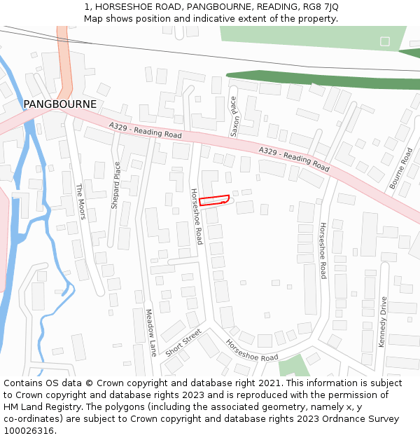 1, HORSESHOE ROAD, PANGBOURNE, READING, RG8 7JQ: Location map and indicative extent of plot