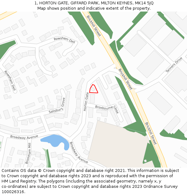 1, HORTON GATE, GIFFARD PARK, MILTON KEYNES, MK14 5JQ: Location map and indicative extent of plot