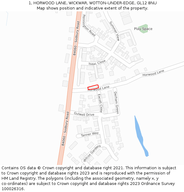 1, HORWOOD LANE, WICKWAR, WOTTON-UNDER-EDGE, GL12 8NU: Location map and indicative extent of plot