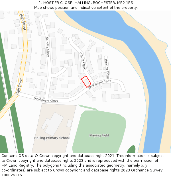 1, HOSTIER CLOSE, HALLING, ROCHESTER, ME2 1ES: Location map and indicative extent of plot