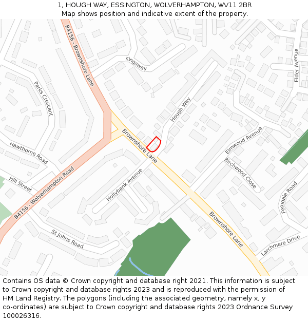 1, HOUGH WAY, ESSINGTON, WOLVERHAMPTON, WV11 2BR: Location map and indicative extent of plot