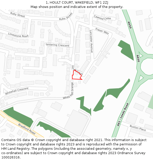 1, HOULT COURT, WAKEFIELD, WF1 2ZJ: Location map and indicative extent of plot