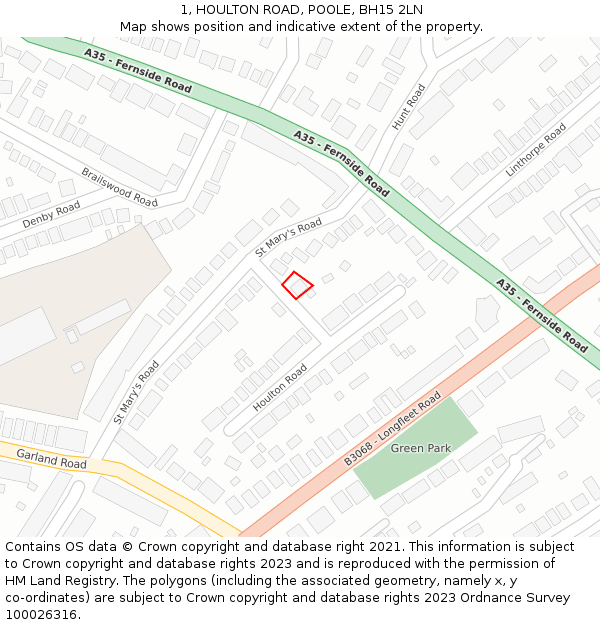 1, HOULTON ROAD, POOLE, BH15 2LN: Location map and indicative extent of plot