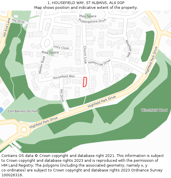 1, HOUSEFIELD WAY, ST ALBANS, AL4 0GP: Location map and indicative extent of plot