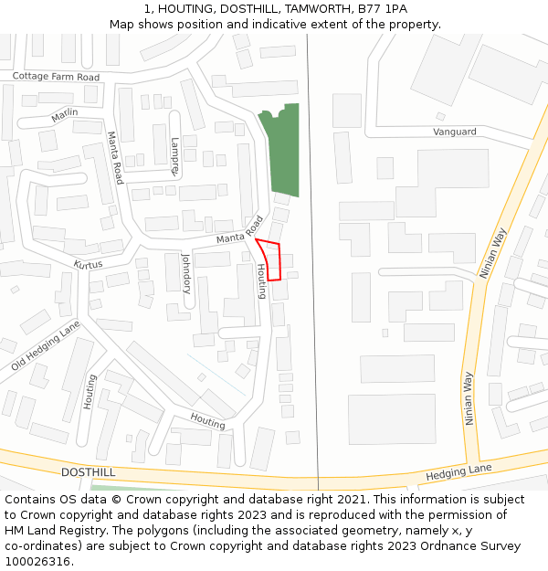 1, HOUTING, DOSTHILL, TAMWORTH, B77 1PA: Location map and indicative extent of plot