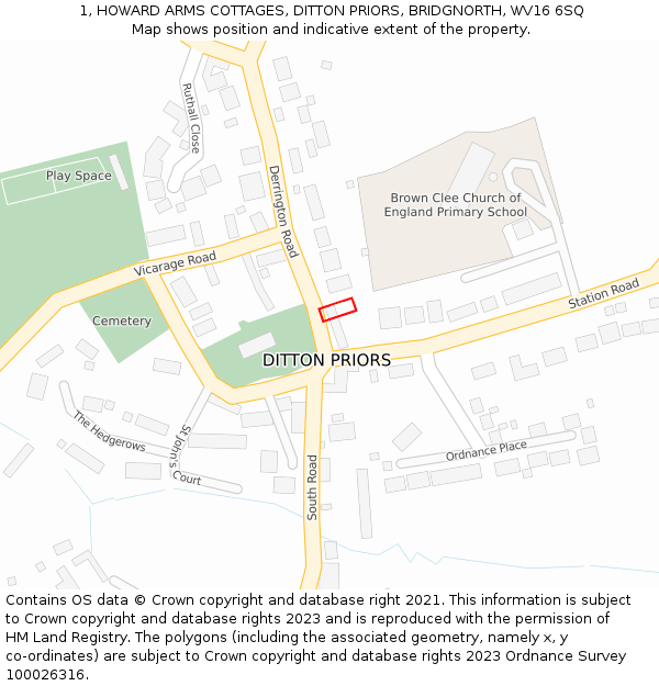 1, HOWARD ARMS COTTAGES, DITTON PRIORS, BRIDGNORTH, WV16 6SQ: Location map and indicative extent of plot