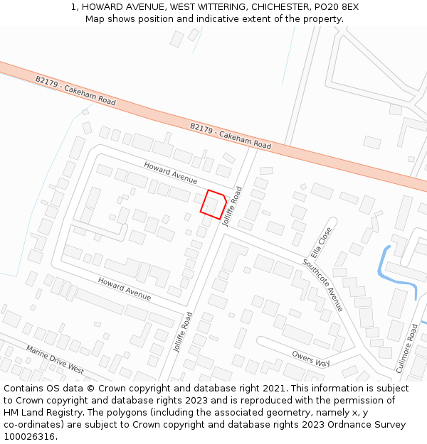 1, HOWARD AVENUE, WEST WITTERING, CHICHESTER, PO20 8EX: Location map and indicative extent of plot