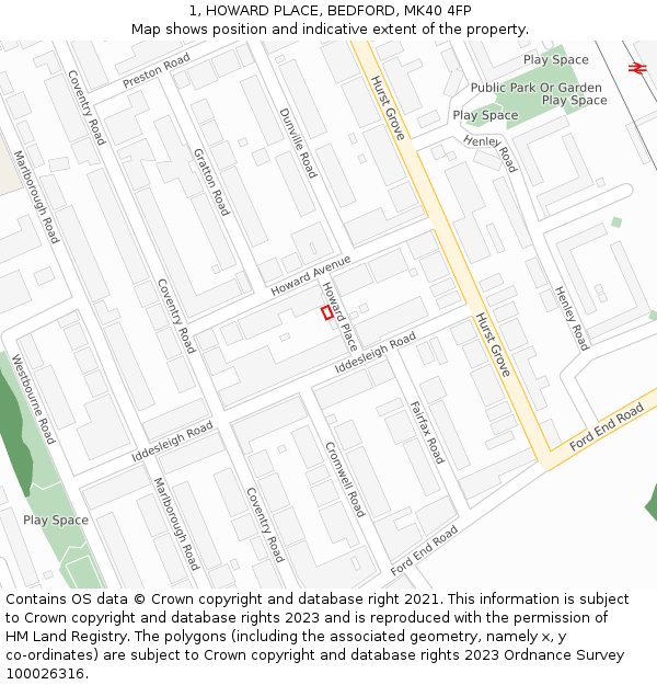 1, HOWARD PLACE, BEDFORD, MK40 4FP: Location map and indicative extent of plot