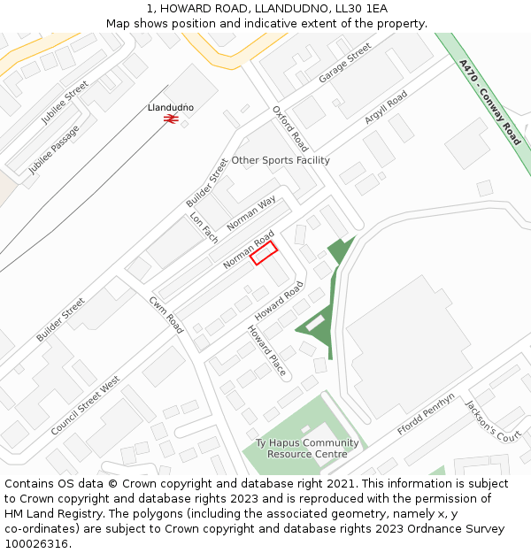 1, HOWARD ROAD, LLANDUDNO, LL30 1EA: Location map and indicative extent of plot