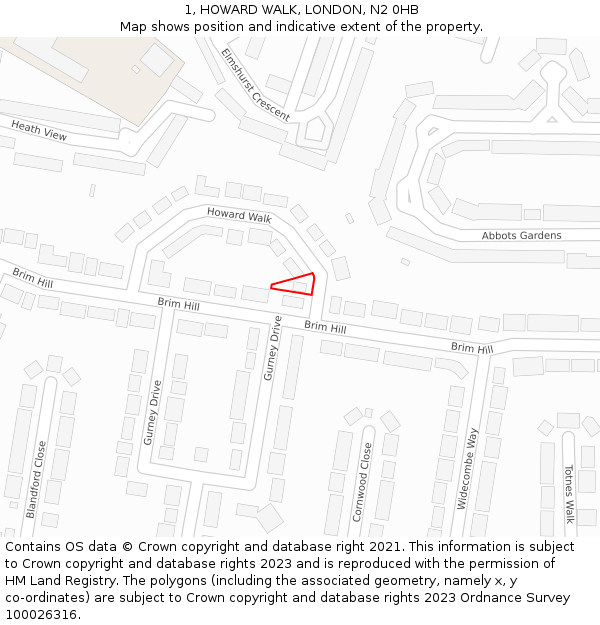 1, HOWARD WALK, LONDON, N2 0HB: Location map and indicative extent of plot