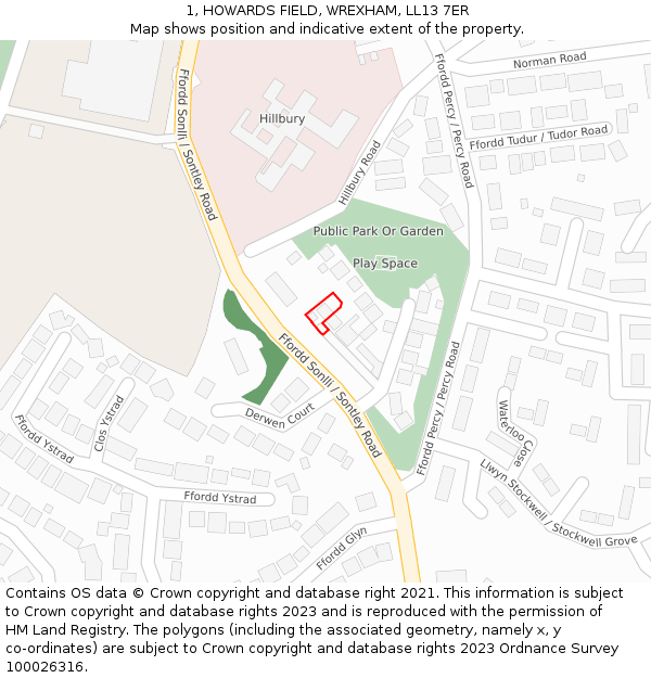 1, HOWARDS FIELD, WREXHAM, LL13 7ER: Location map and indicative extent of plot