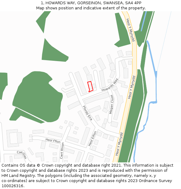 1, HOWARDS WAY, GORSEINON, SWANSEA, SA4 4PP: Location map and indicative extent of plot