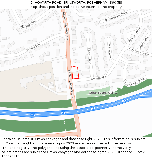 1, HOWARTH ROAD, BRINSWORTH, ROTHERHAM, S60 5JS: Location map and indicative extent of plot