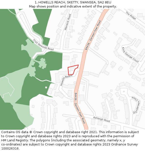 1, HOWELLS REACH, SKETTY, SWANSEA, SA2 8EU: Location map and indicative extent of plot