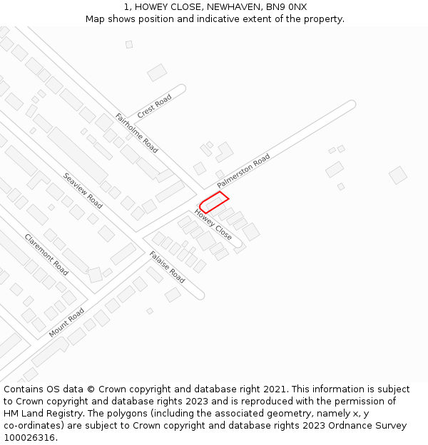 1, HOWEY CLOSE, NEWHAVEN, BN9 0NX: Location map and indicative extent of plot