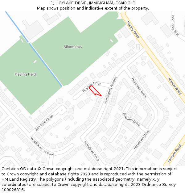 1, HOYLAKE DRIVE, IMMINGHAM, DN40 2LD: Location map and indicative extent of plot