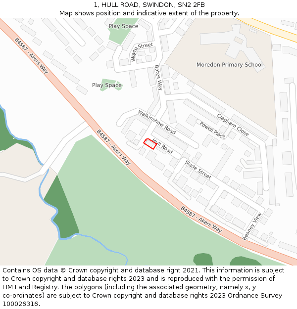 1, HULL ROAD, SWINDON, SN2 2FB: Location map and indicative extent of plot