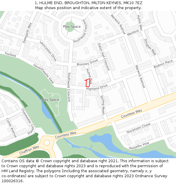 1, HULME END, BROUGHTON, MILTON KEYNES, MK10 7EZ: Location map and indicative extent of plot