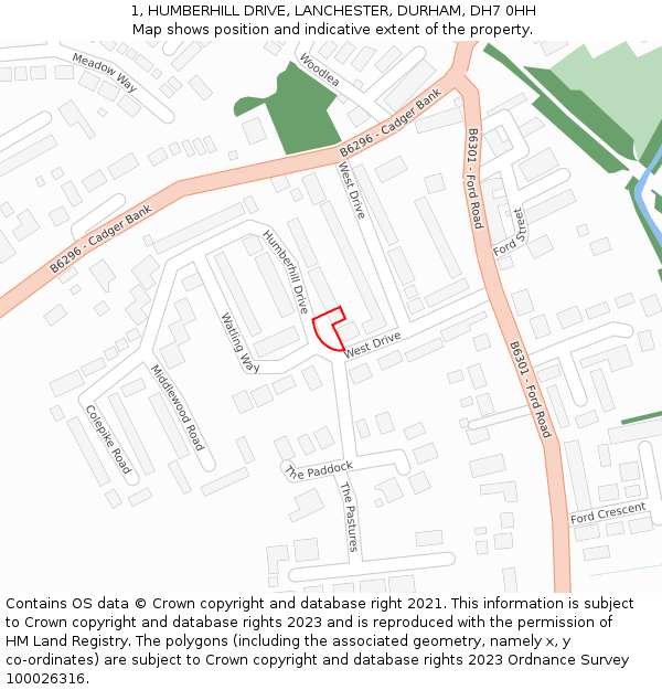 1, HUMBERHILL DRIVE, LANCHESTER, DURHAM, DH7 0HH: Location map and indicative extent of plot