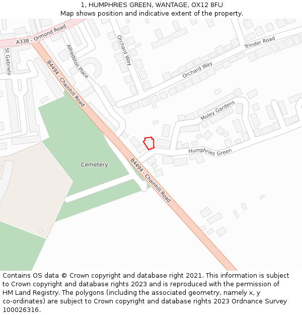 1, HUMPHRIES GREEN, WANTAGE, OX12 8FU: Location map and indicative extent of plot