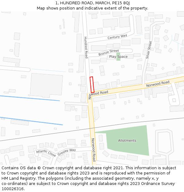 1, HUNDRED ROAD, MARCH, PE15 8QJ: Location map and indicative extent of plot