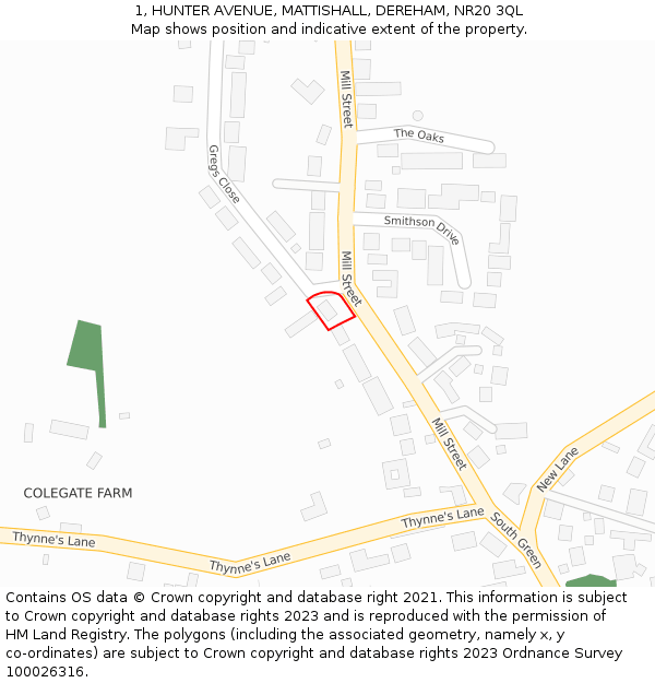 1, HUNTER AVENUE, MATTISHALL, DEREHAM, NR20 3QL: Location map and indicative extent of plot