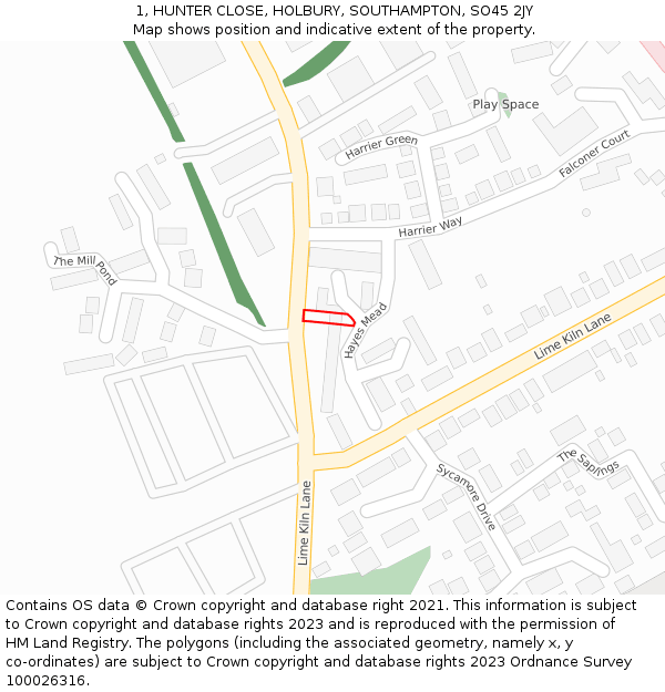 1, HUNTER CLOSE, HOLBURY, SOUTHAMPTON, SO45 2JY: Location map and indicative extent of plot