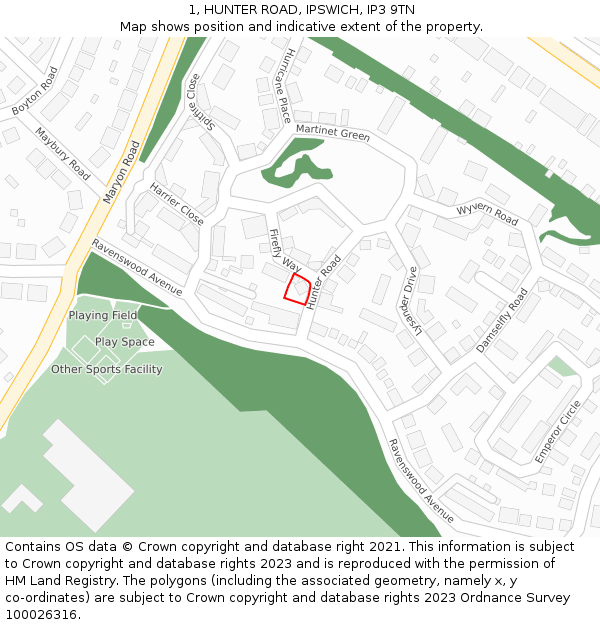 1, HUNTER ROAD, IPSWICH, IP3 9TN: Location map and indicative extent of plot