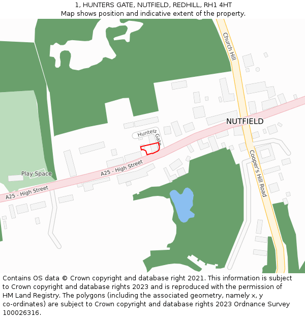 1, HUNTERS GATE, NUTFIELD, REDHILL, RH1 4HT: Location map and indicative extent of plot