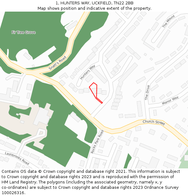 1, HUNTERS WAY, UCKFIELD, TN22 2BB: Location map and indicative extent of plot