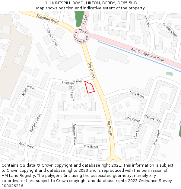 1, HUNTSPILL ROAD, HILTON, DERBY, DE65 5HD: Location map and indicative extent of plot