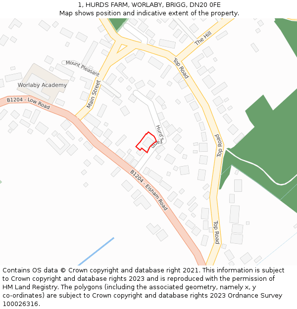 1, HURDS FARM, WORLABY, BRIGG, DN20 0FE: Location map and indicative extent of plot