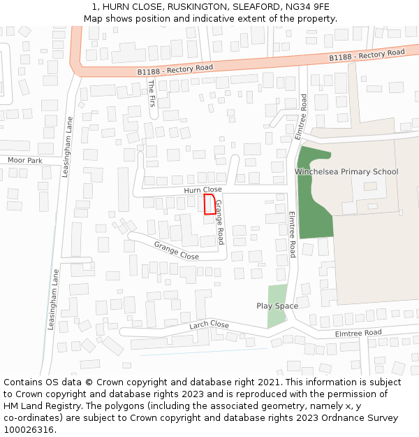 1, HURN CLOSE, RUSKINGTON, SLEAFORD, NG34 9FE: Location map and indicative extent of plot