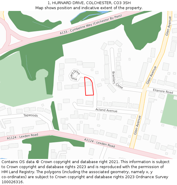 1, HURNARD DRIVE, COLCHESTER, CO3 3SH: Location map and indicative extent of plot