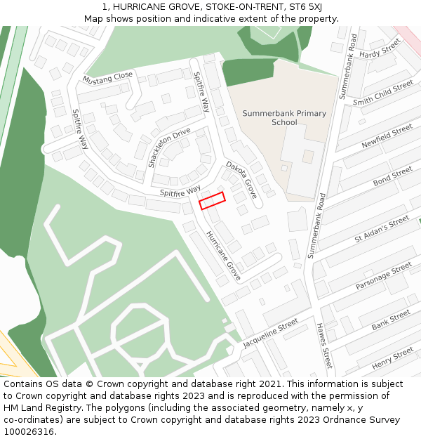 1, HURRICANE GROVE, STOKE-ON-TRENT, ST6 5XJ: Location map and indicative extent of plot