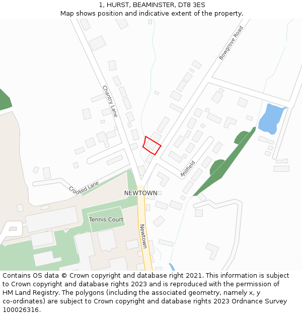 1, HURST, BEAMINSTER, DT8 3ES: Location map and indicative extent of plot