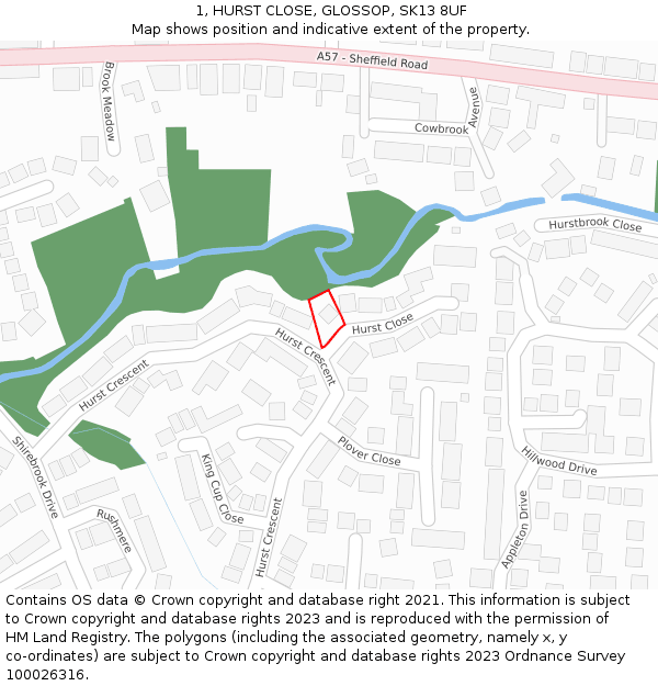 1, HURST CLOSE, GLOSSOP, SK13 8UF: Location map and indicative extent of plot