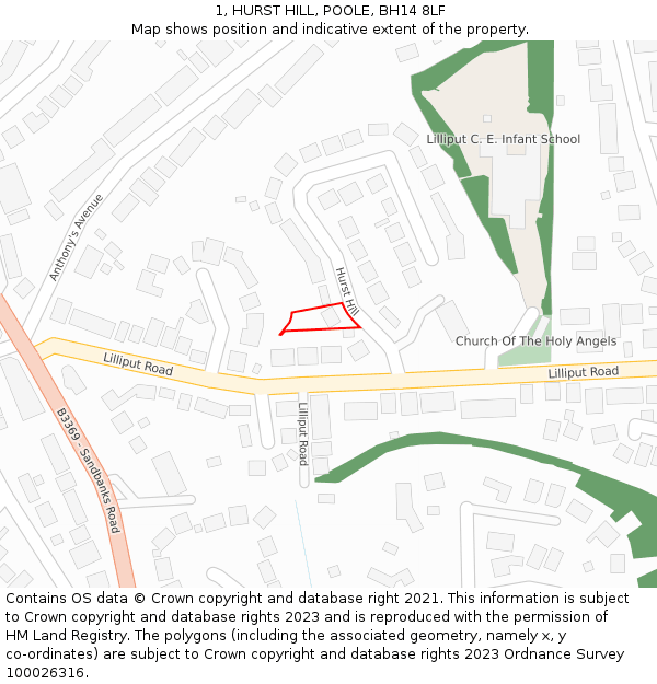 1, HURST HILL, POOLE, BH14 8LF: Location map and indicative extent of plot