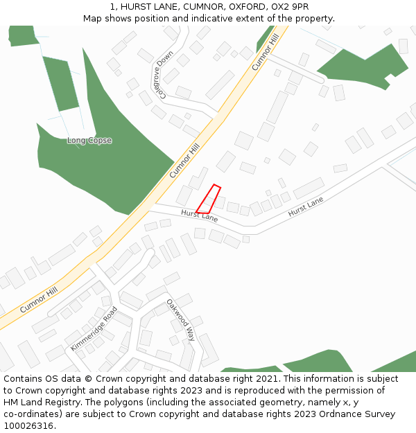 1, HURST LANE, CUMNOR, OXFORD, OX2 9PR: Location map and indicative extent of plot