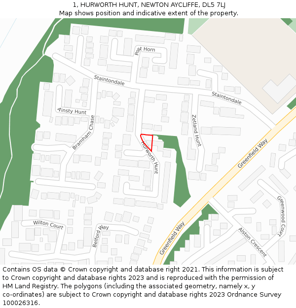 1, HURWORTH HUNT, NEWTON AYCLIFFE, DL5 7LJ: Location map and indicative extent of plot