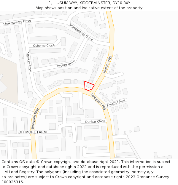 1, HUSUM WAY, KIDDERMINSTER, DY10 3XY: Location map and indicative extent of plot