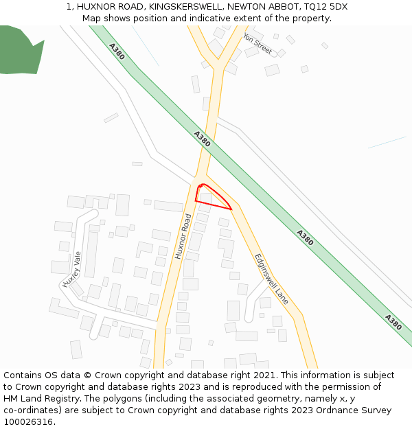 1, HUXNOR ROAD, KINGSKERSWELL, NEWTON ABBOT, TQ12 5DX: Location map and indicative extent of plot
