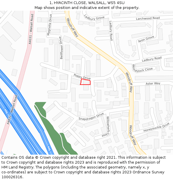1, HYACINTH CLOSE, WALSALL, WS5 4SU: Location map and indicative extent of plot