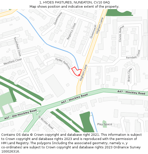 1, HYDES PASTURES, NUNEATON, CV10 0AQ: Location map and indicative extent of plot