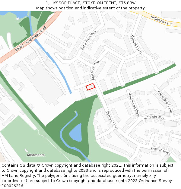 1, HYSSOP PLACE, STOKE-ON-TRENT, ST6 8BW: Location map and indicative extent of plot