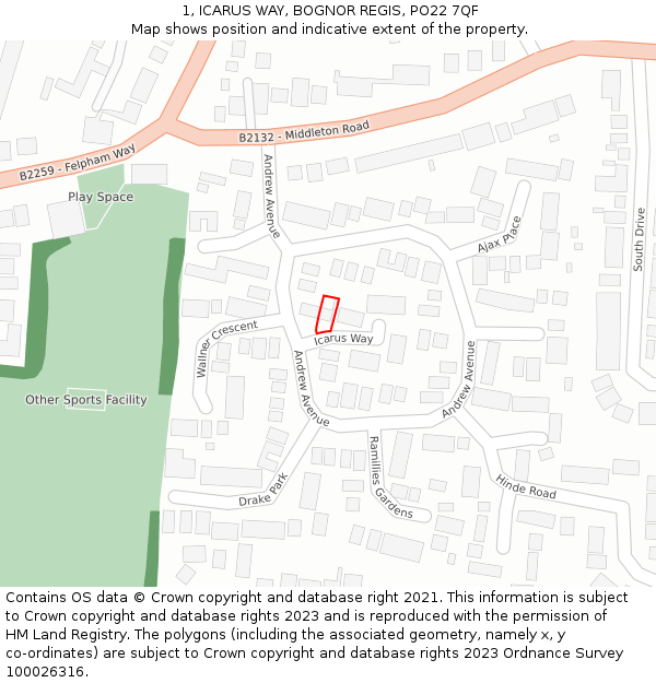 1, ICARUS WAY, BOGNOR REGIS, PO22 7QF: Location map and indicative extent of plot