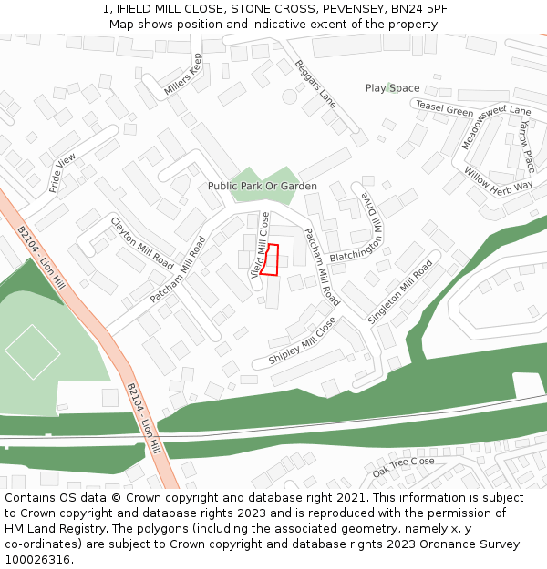 1, IFIELD MILL CLOSE, STONE CROSS, PEVENSEY, BN24 5PF: Location map and indicative extent of plot