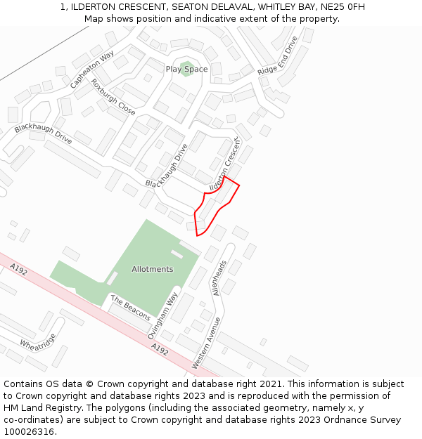 1, ILDERTON CRESCENT, SEATON DELAVAL, WHITLEY BAY, NE25 0FH: Location map and indicative extent of plot