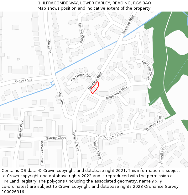 1, ILFRACOMBE WAY, LOWER EARLEY, READING, RG6 3AQ: Location map and indicative extent of plot
