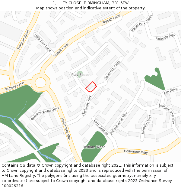 1, ILLEY CLOSE, BIRMINGHAM, B31 5EW: Location map and indicative extent of plot